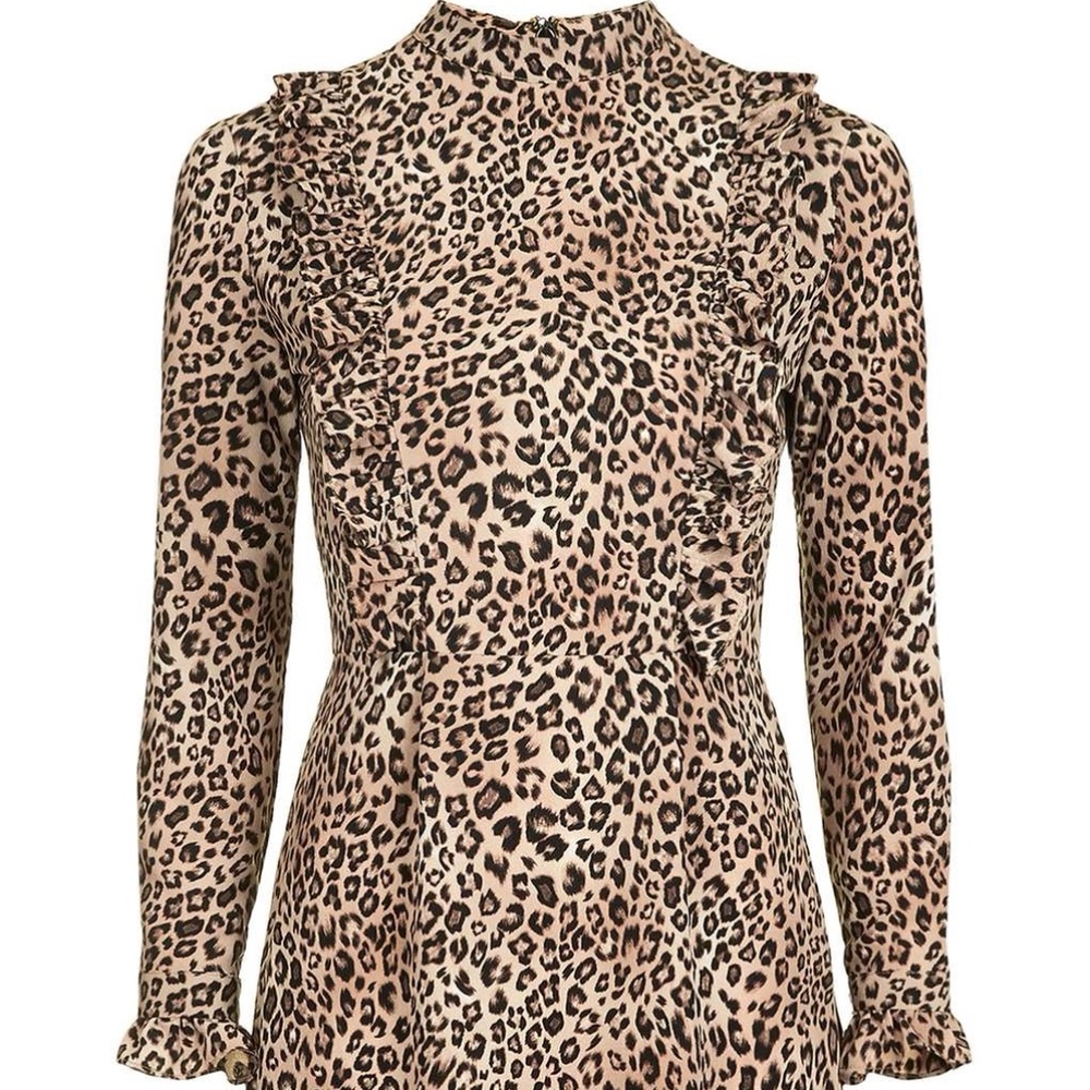 TOPSHOP Leopard Print Ruffle Mini Dress, Size 4 - Picture 2 of 8